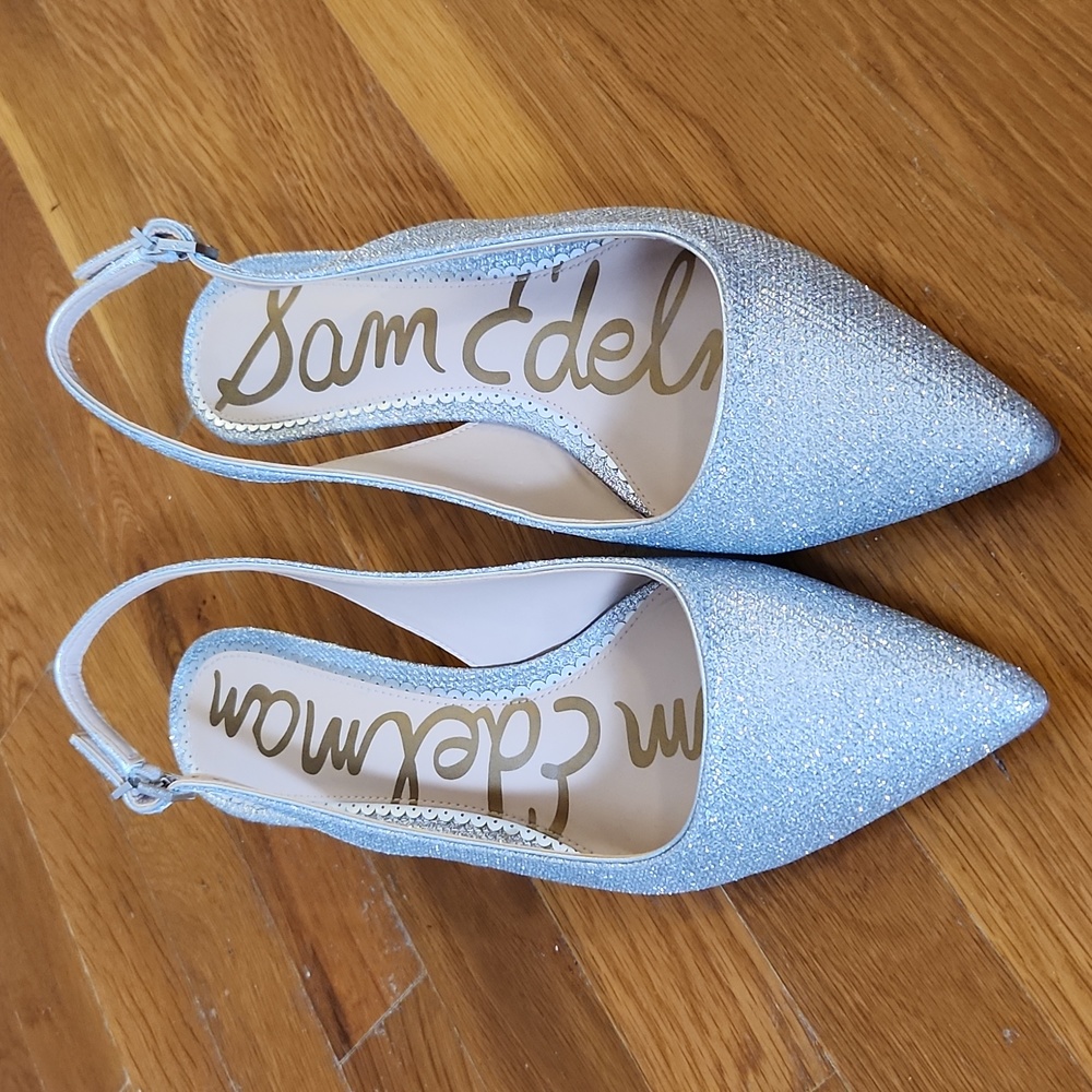 Sam Edelman Ludlow Metallic Silver Sling Back Kitten Heel